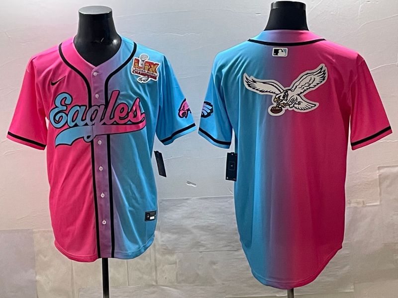 Men 2025 Philadelphia Eagles Blank Blue pink Nike Limited NFL Jersey style 014
